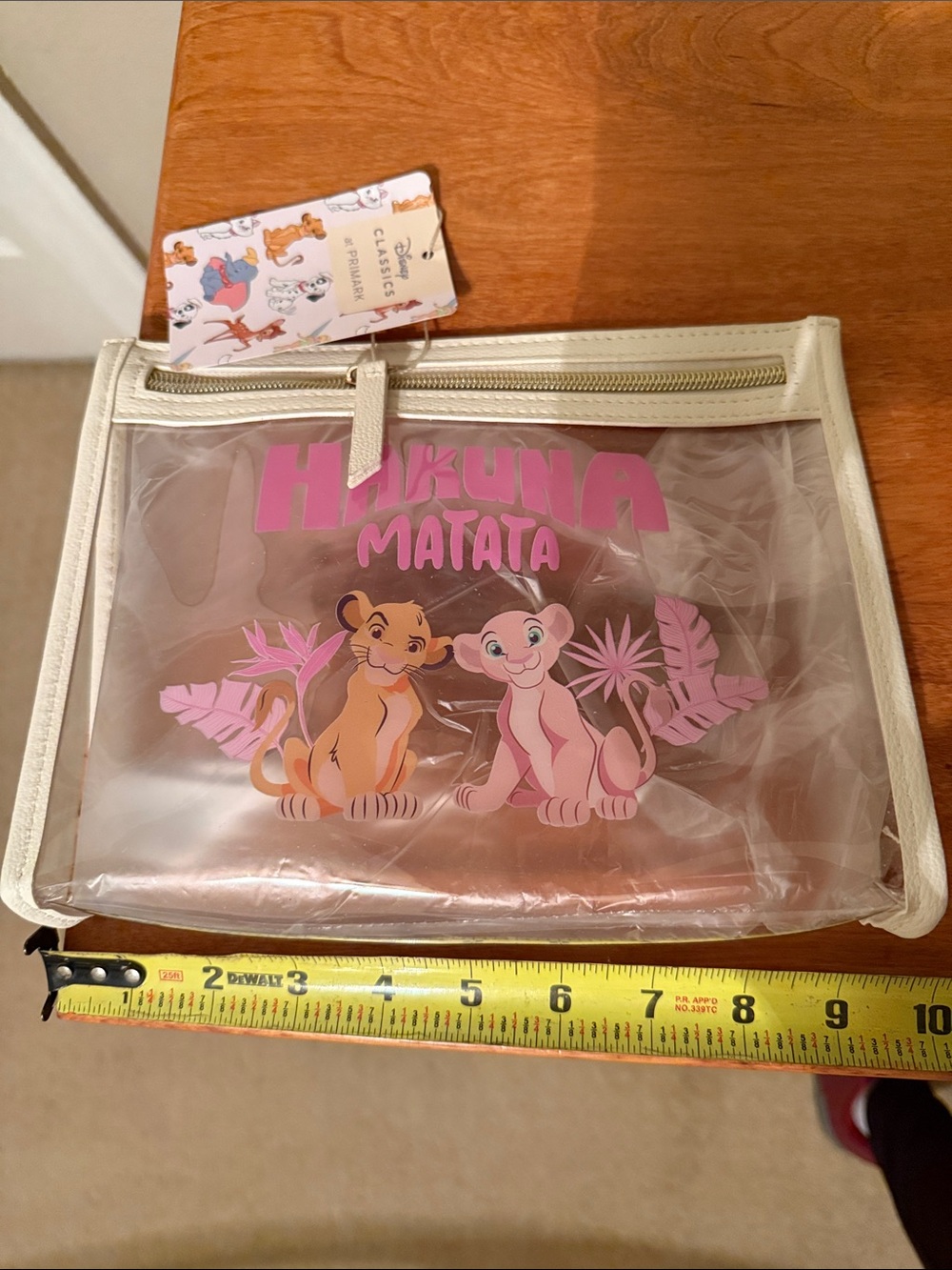 Disney Clear Hakuna Matata Pouch with Pink Artwork and Cream Trim